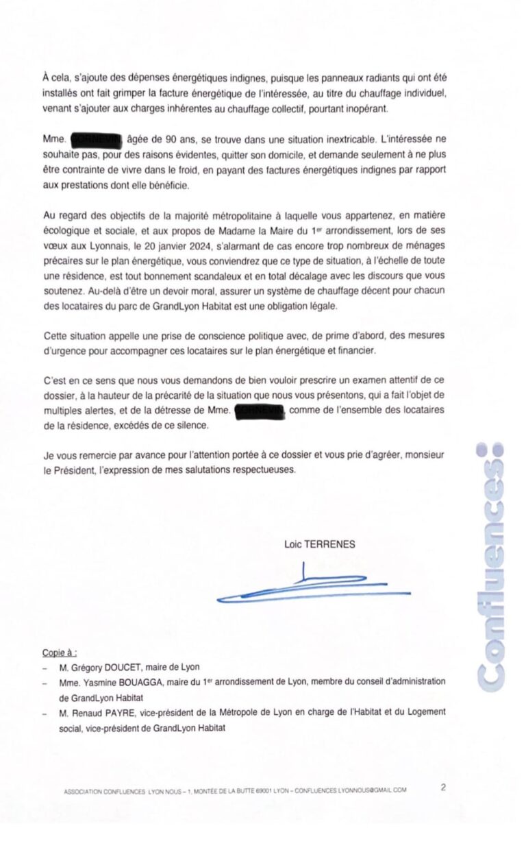 Courrier adressé par l'association à Grand Lyon Habitat (2)